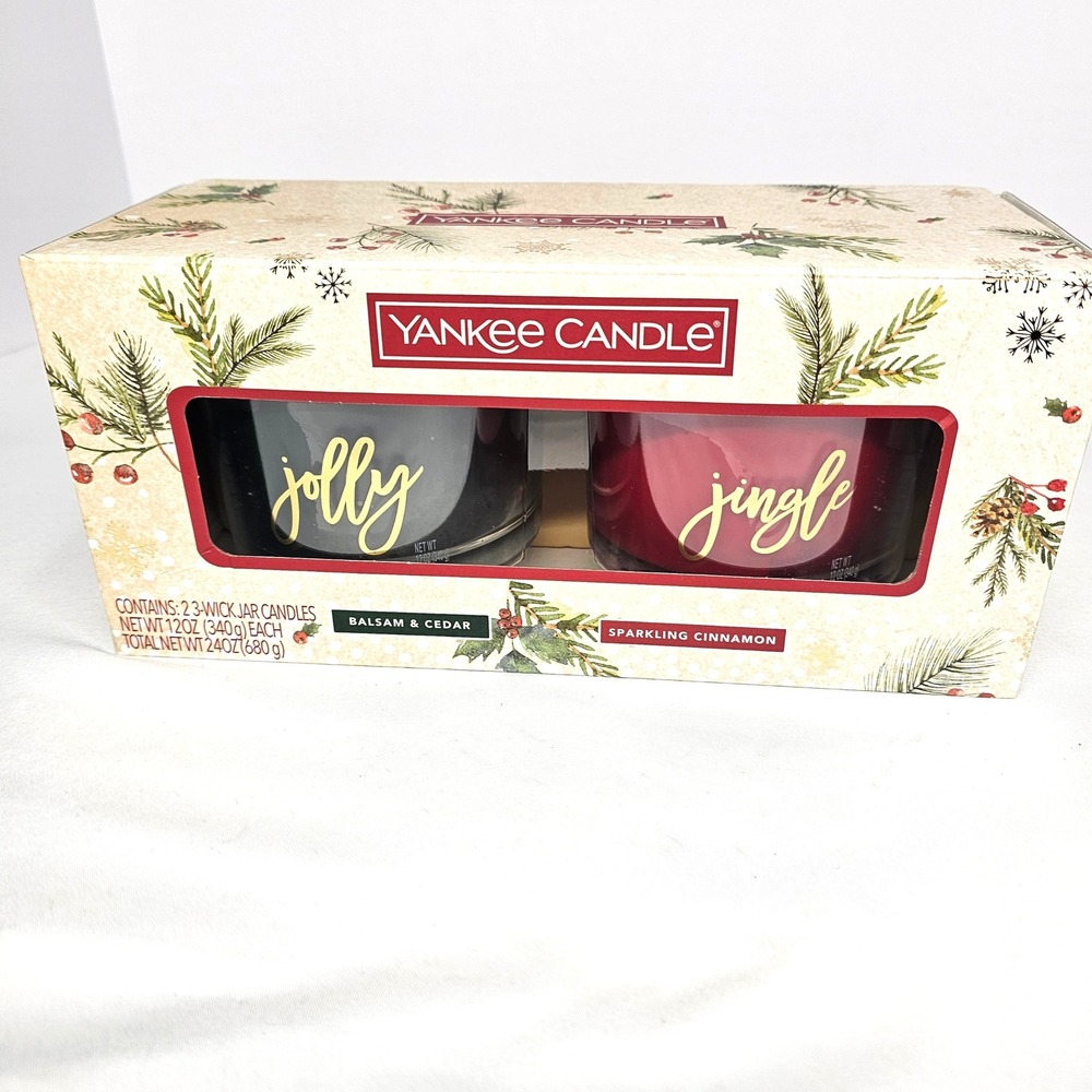 Yankee Candle Holiday Gift Set 2-Pack 3-Wick Balsam Cedar Sparkling Cinnamon NEW